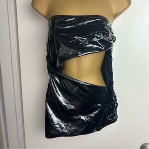 Mars The Label Black Patent Vegan Leather Strapless Cutout Gothic Top NWT 8/M‎